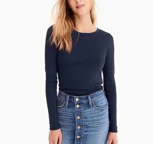 J. Crew Slim Perfect Long Sleeve T-Shirt Navy Blue B1304 Size S